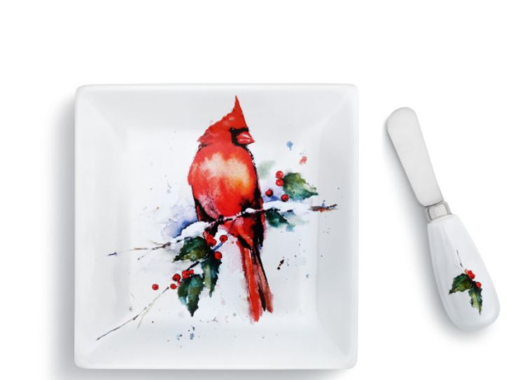 Cardinal and Holly Plate and Spreader