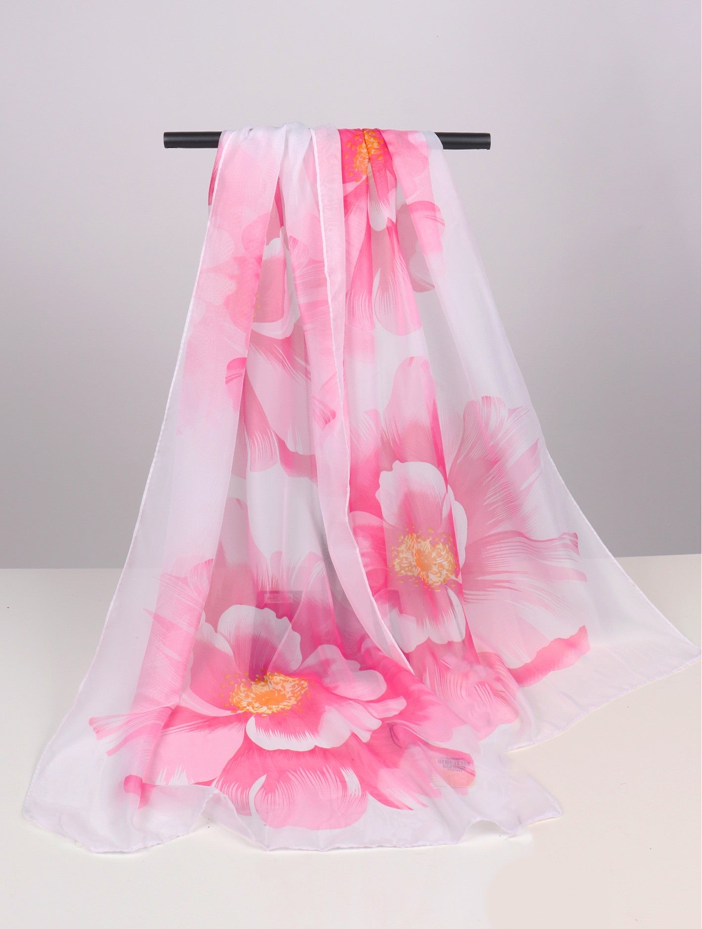Chiffon Large Floral Design Scarf Pink