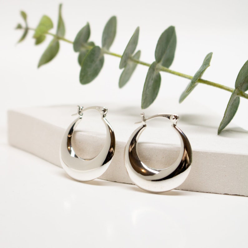 Crescent Moon Silver Hoops