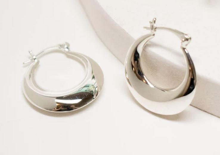 Crescent Moon Silver Hoops