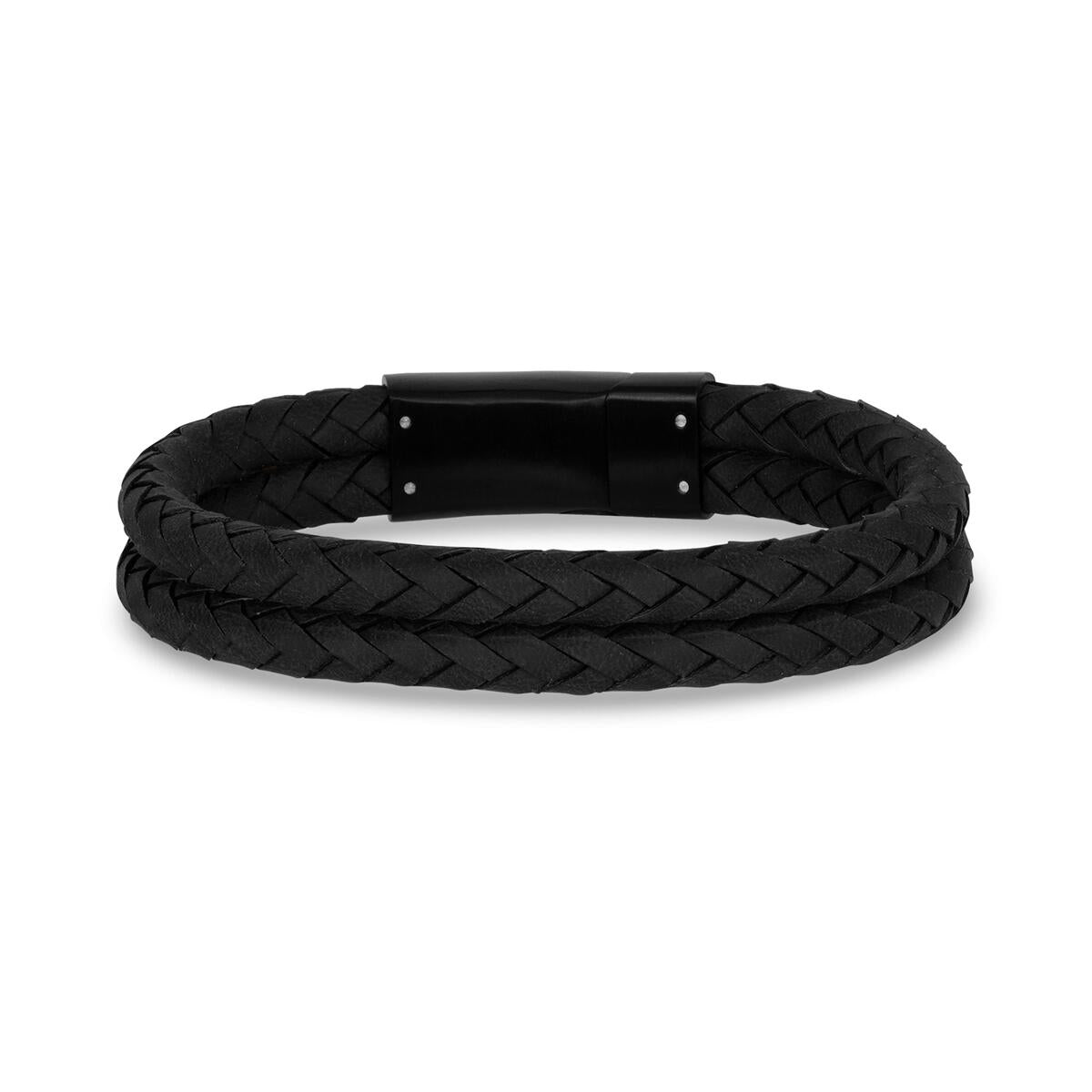 Double Row Black Leather Black Clasp Bracelet