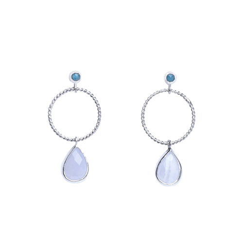 Faceted Blue Agate Hoop Earrings