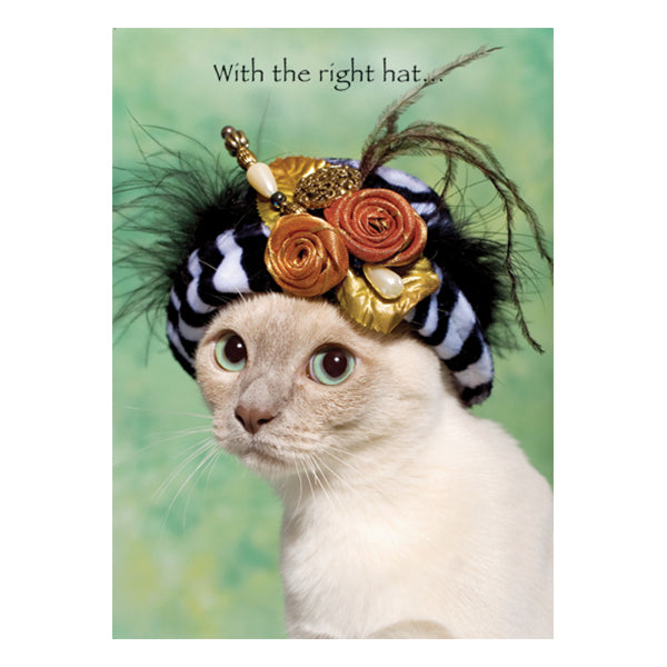 Cat with Right Hat - Birthday Card