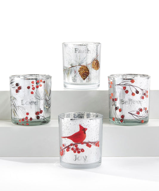 Silver Glass Candleholder with Sentiment