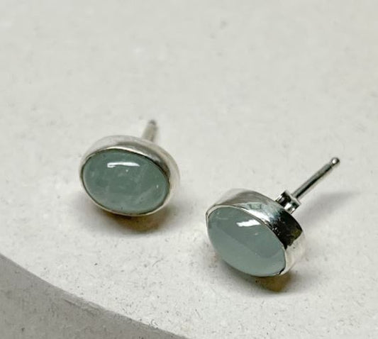 Green Chalcedony Silver Studs