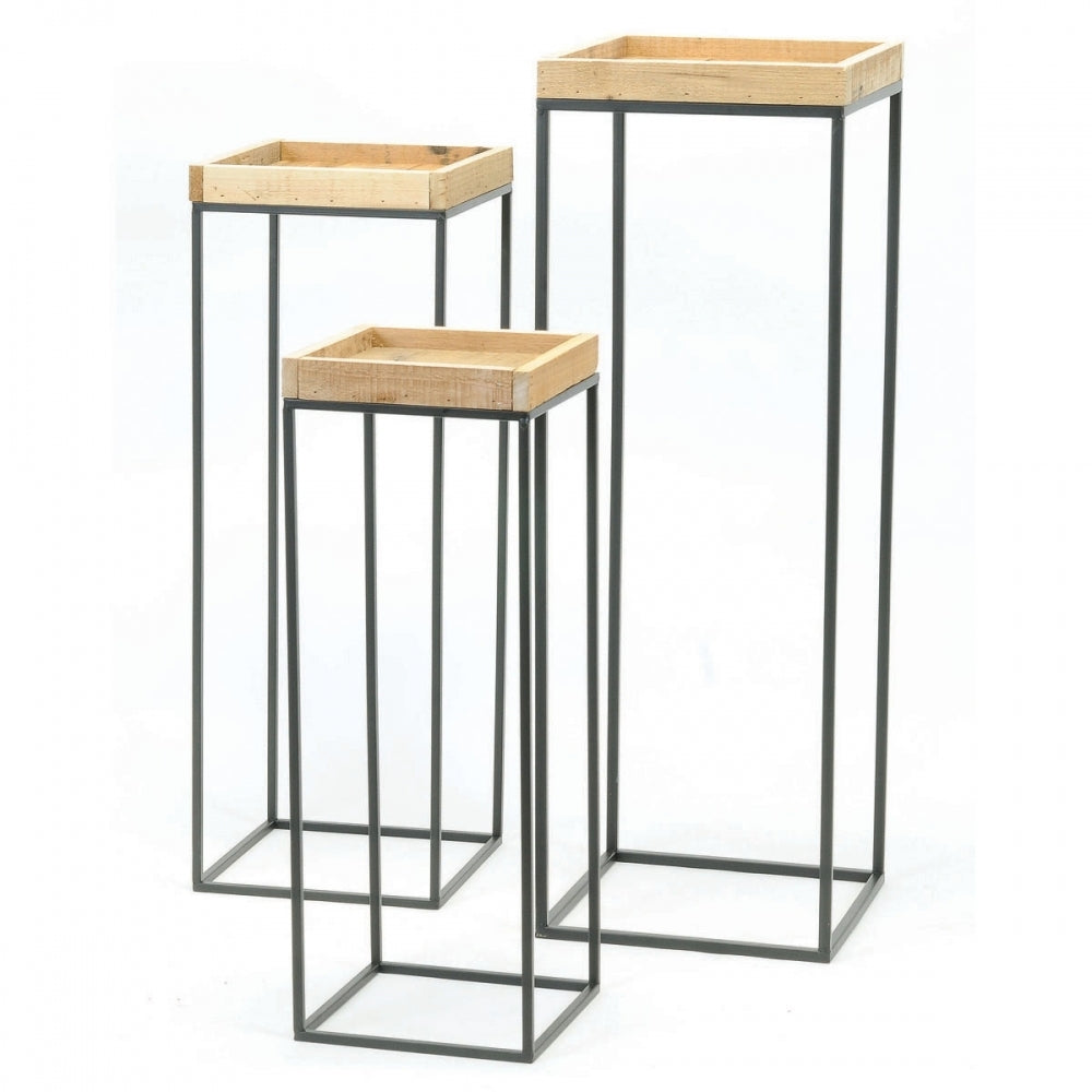 Metal Plant Stand with Wood Top