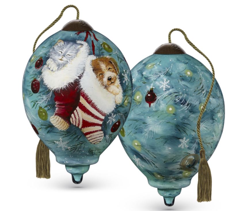 Naptime in Cozy Stockings Hand Painted Ornament