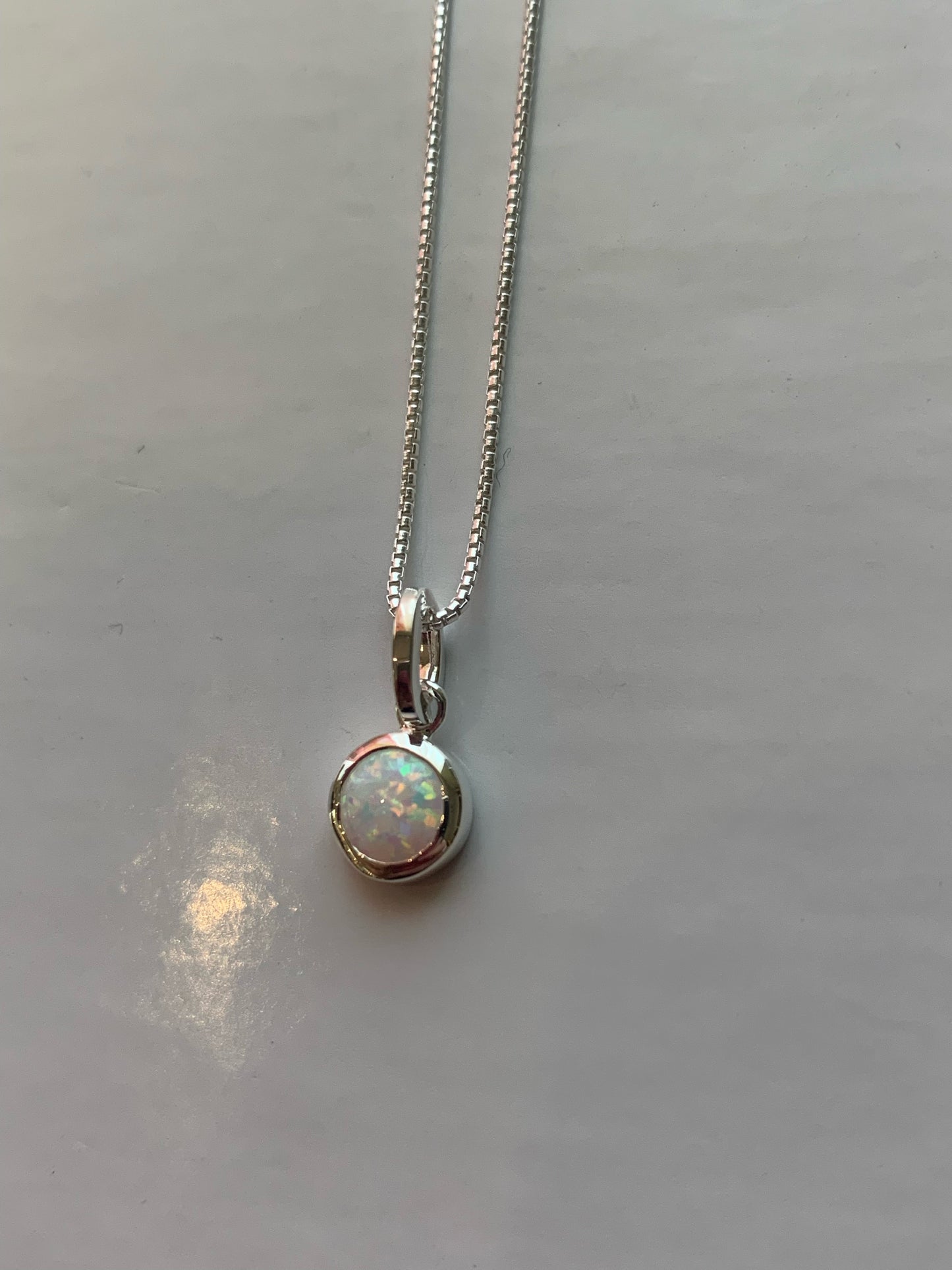 White Opal Silver Necklace Small