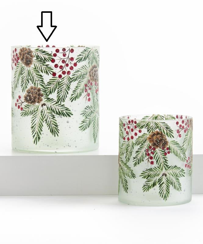Pine and Berry Glass Candleholder