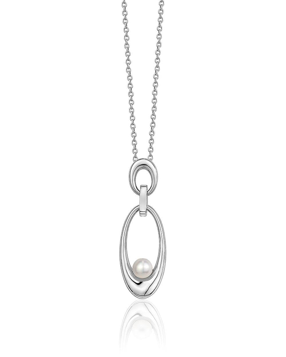 Freshwater pearl with cz double loop silver pendant