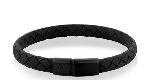 Flat Black Leather Bracelet sz 8.5