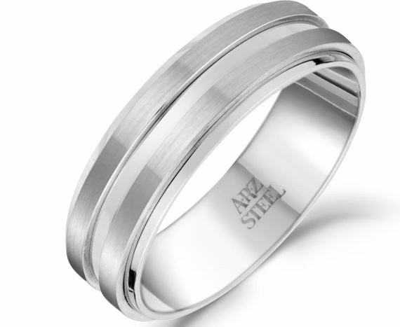 Matte & Shiny Steel Ring sz 10