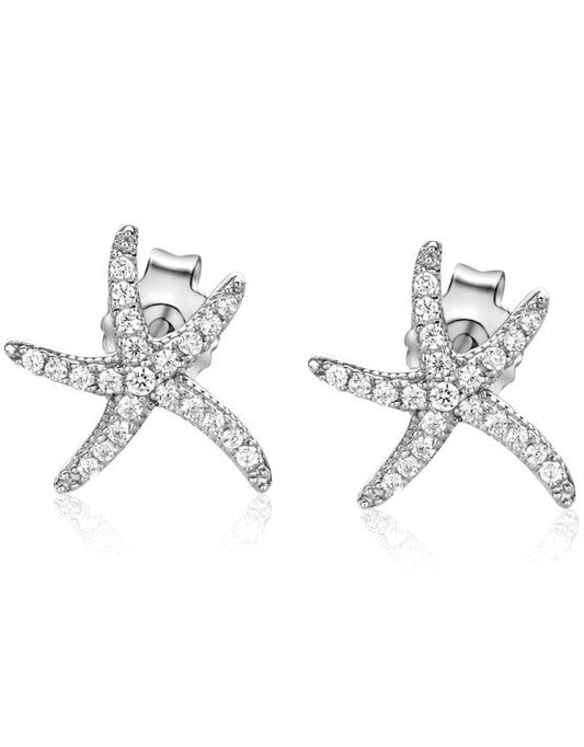 Starfish Earrings Sterling Silver - Micro Pavé CZ by Larus