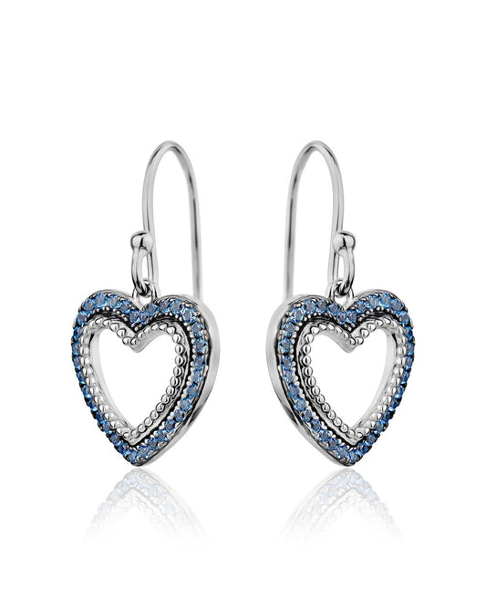 Heart Earrings with Blue Cubic Zirconia