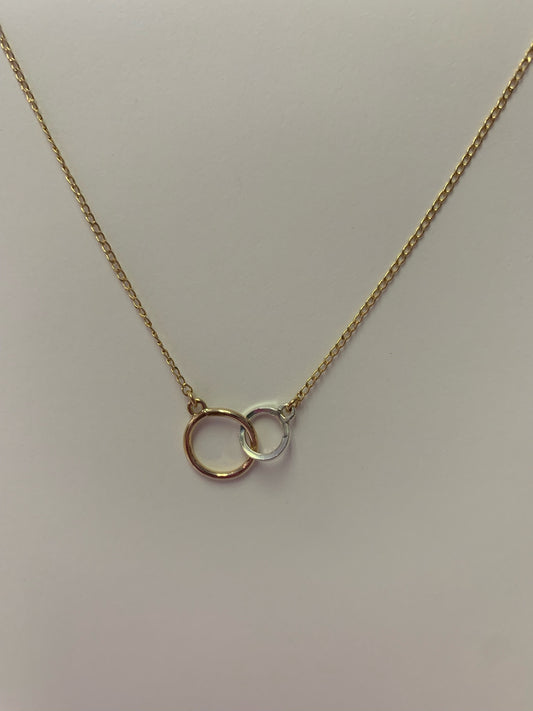 Double Ring Necklace with Silver and Gold Fill