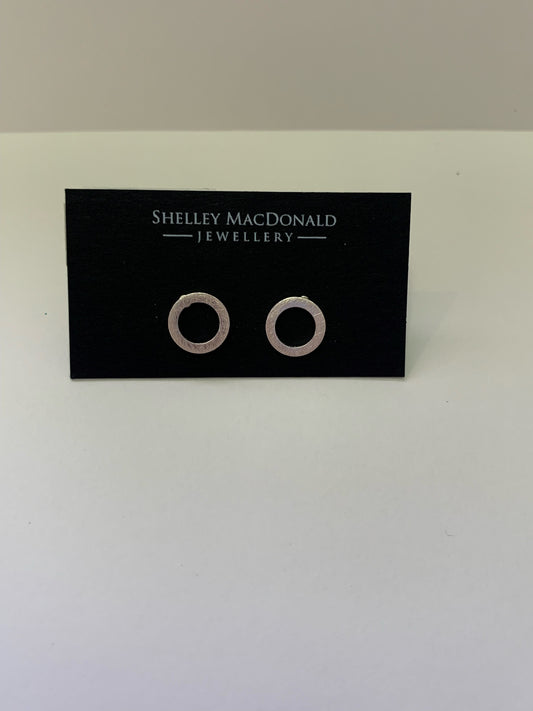 Small Brushed Circle Cutout Stud Earrings